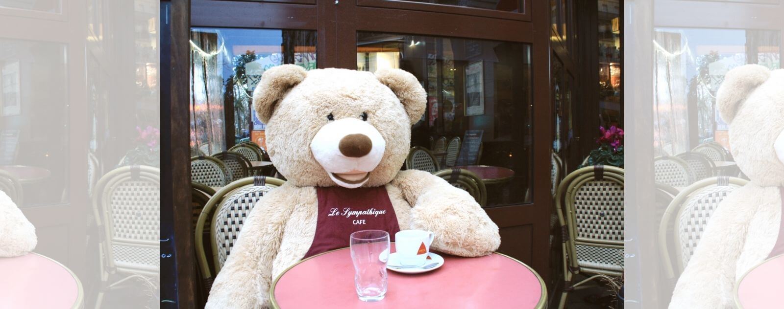 Des Ours en Peluche dans un Café en Terrasse