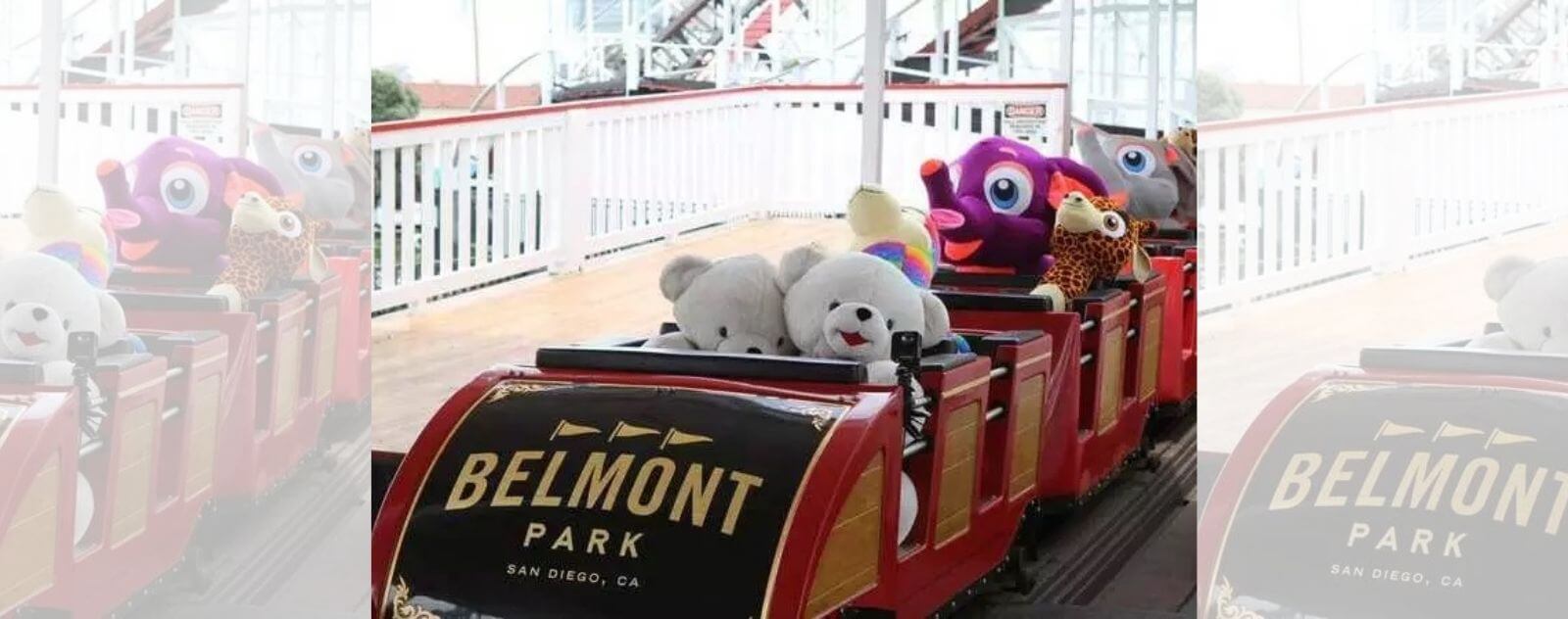 Des Peluches sur des Montagnes Russes au Belmont Park