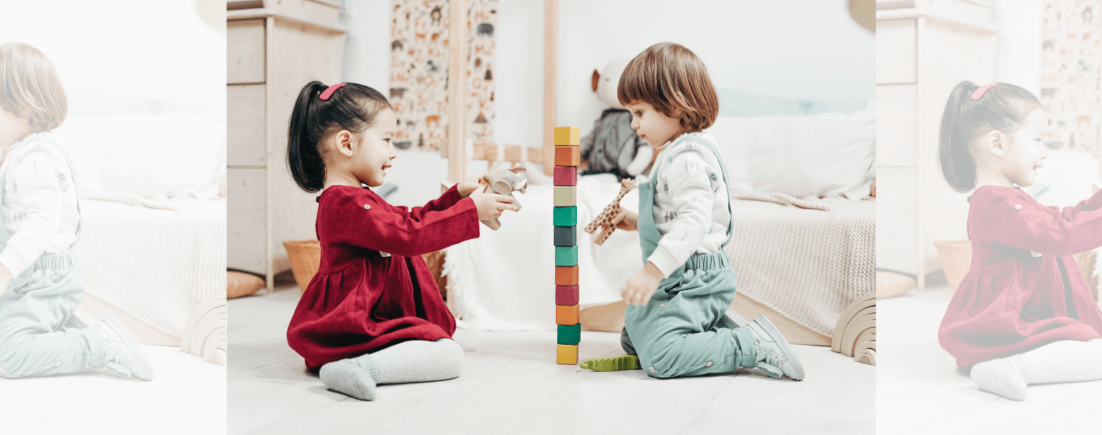 Children playing with block toys