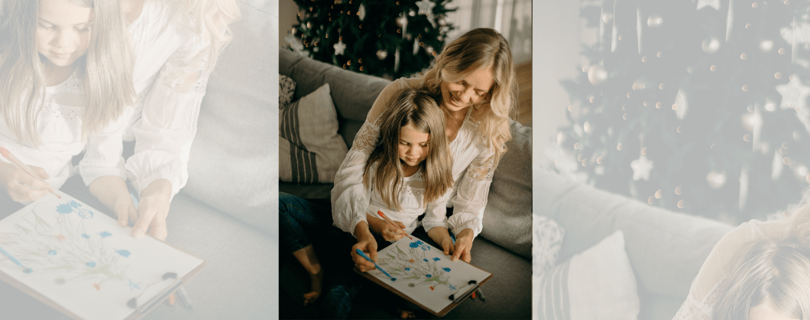 Girl drawing with her mom