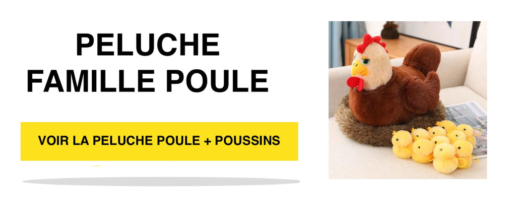 Peluche Poule avec son nid et ses poussins