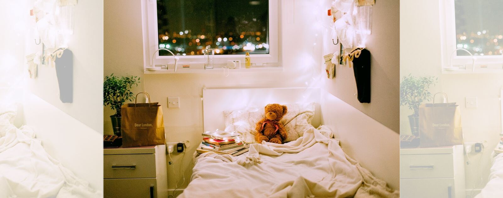 Soft toy on a Bed in a Bedroom