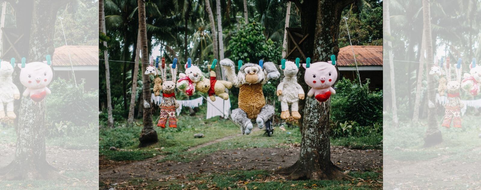 Peluches qui Sèchent sur un Fil à Linge