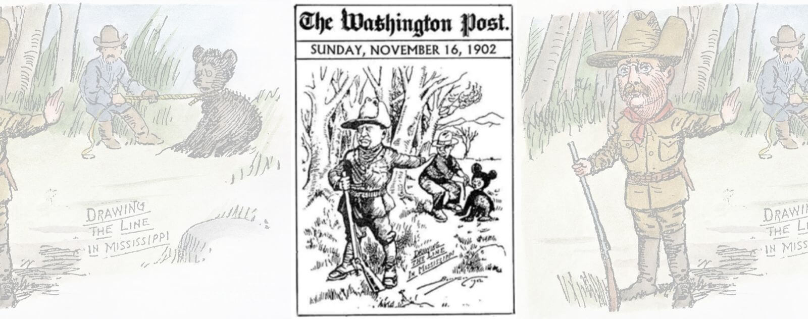 Theodore Roosevelt et le Premier Ours en Peluche (Caricature Drawing The Line in Mississippi)