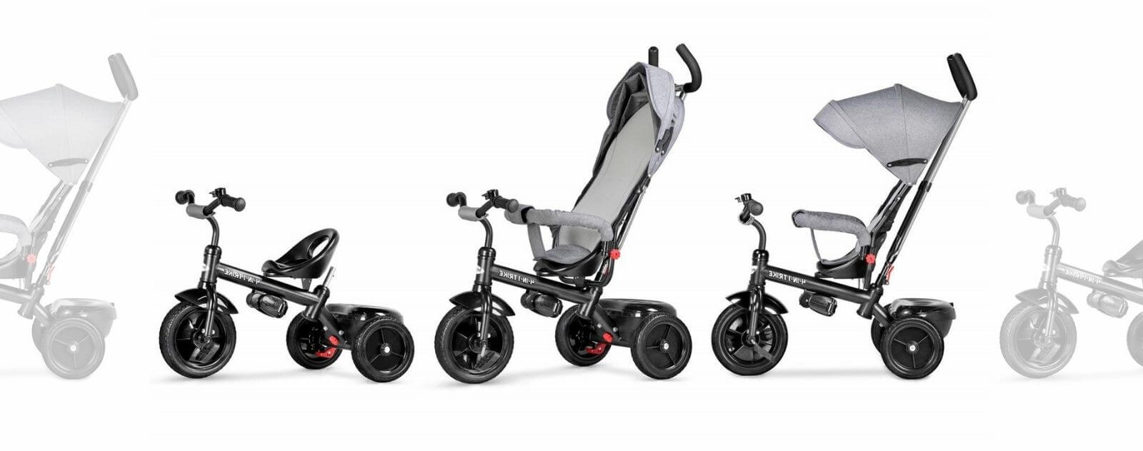 Tricycle à Pousser et Évolutif Noir et Gris avec Parapluie pour Bébé et Cadeau de 1 an