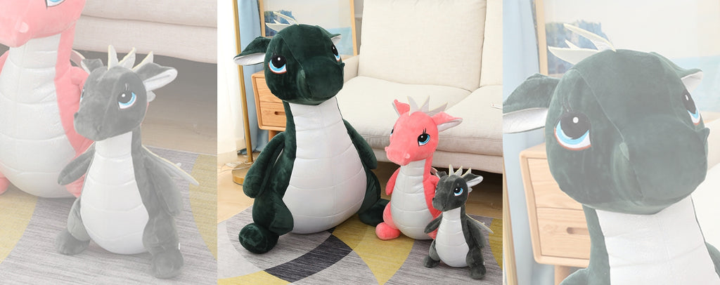 Dragon soft toy in three colors and different sizes