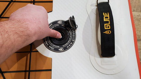 valve pin on an inflatable paddle board