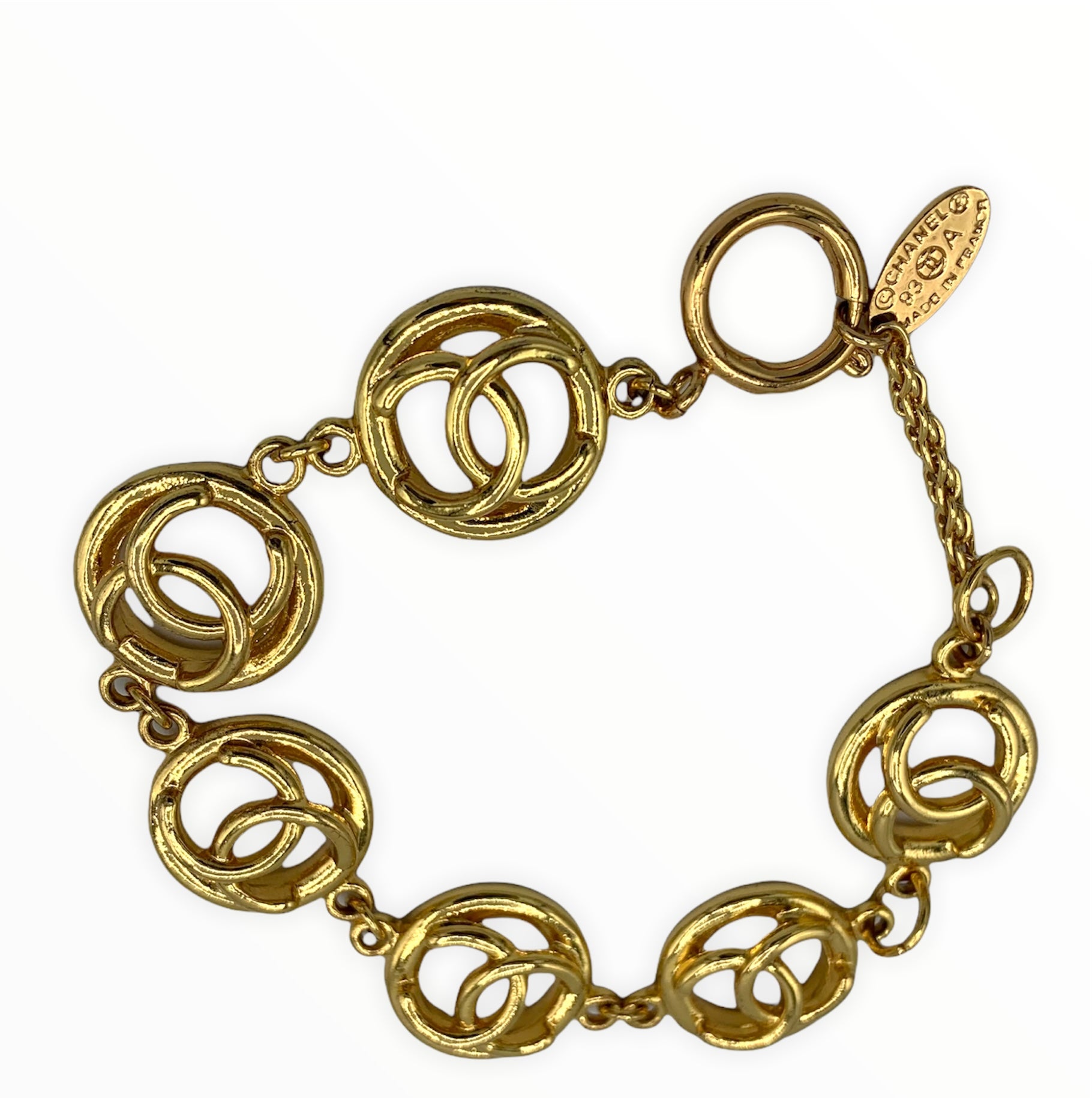 Chanel Gold Metal Chain Logo Bracelet with Perfume Charms  OPA Vintage