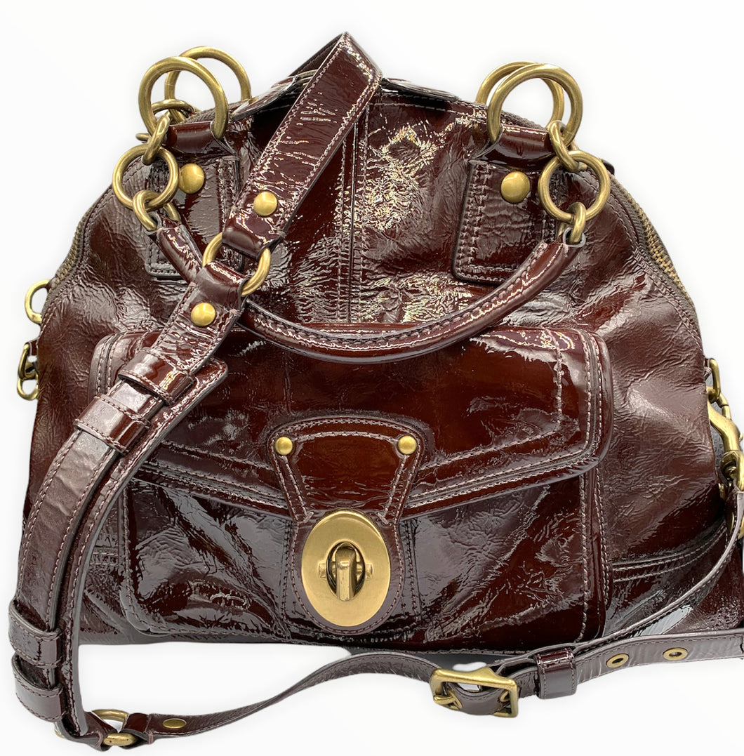 coach burgundy patent leather bag