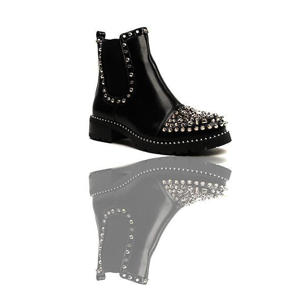 black ankle boots with studded detail