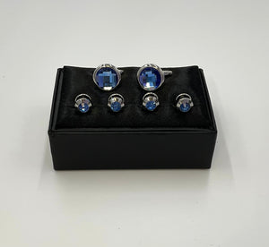 Light Blue Crystal Cufflink and Stud Set - chazmatazzstyle