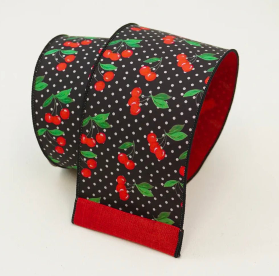 Cherry dots 2.5” farrisilk wired ribbon - Greenery Market