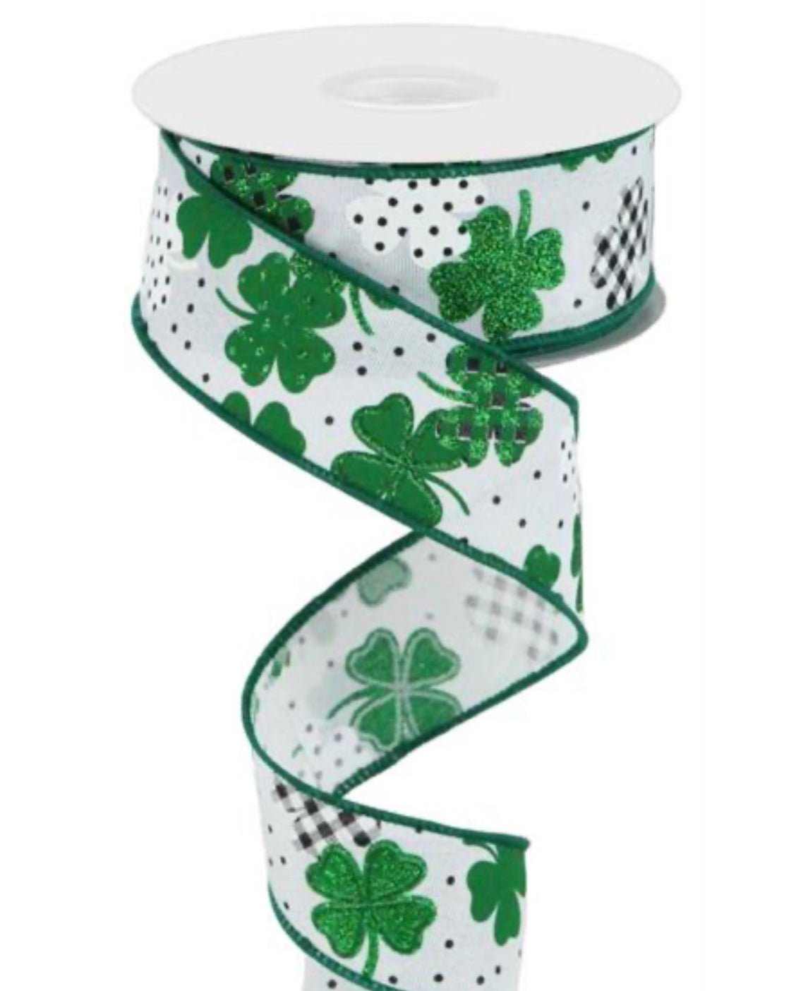 Emerald green shamrock wired ribbon, 1.5