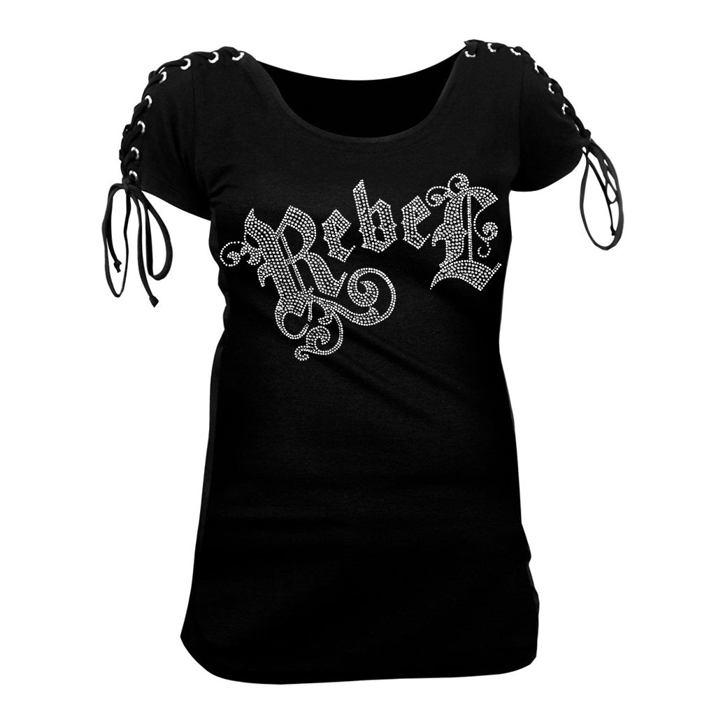 Ladies Rhinestone Rebel Corset Sleeve Shirt