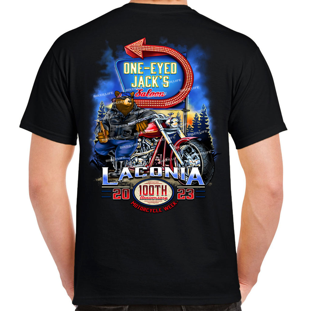 SPECIAL EDITION 2023 Laconia Motorcycle Week One Eyed Jack's Saloon Weirs Beach Bear T-Shirt