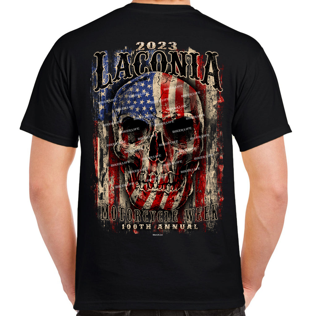 2023 Laconia Motorcycle Week Skull Flag T-Shirt