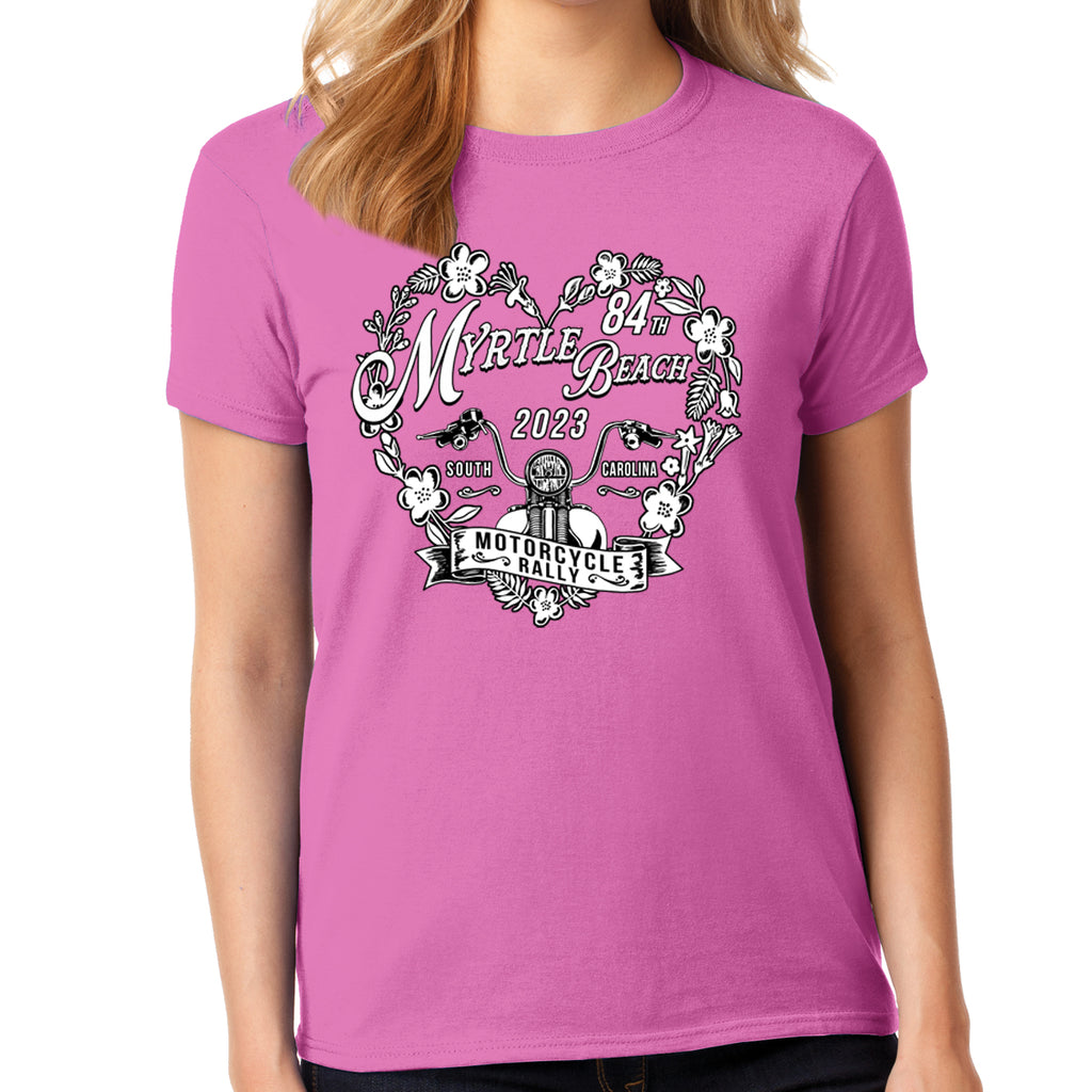 Ladies Missy Cut 2023 Myrtle Beach Bike Rally Floral Motorcycle T-Shirt