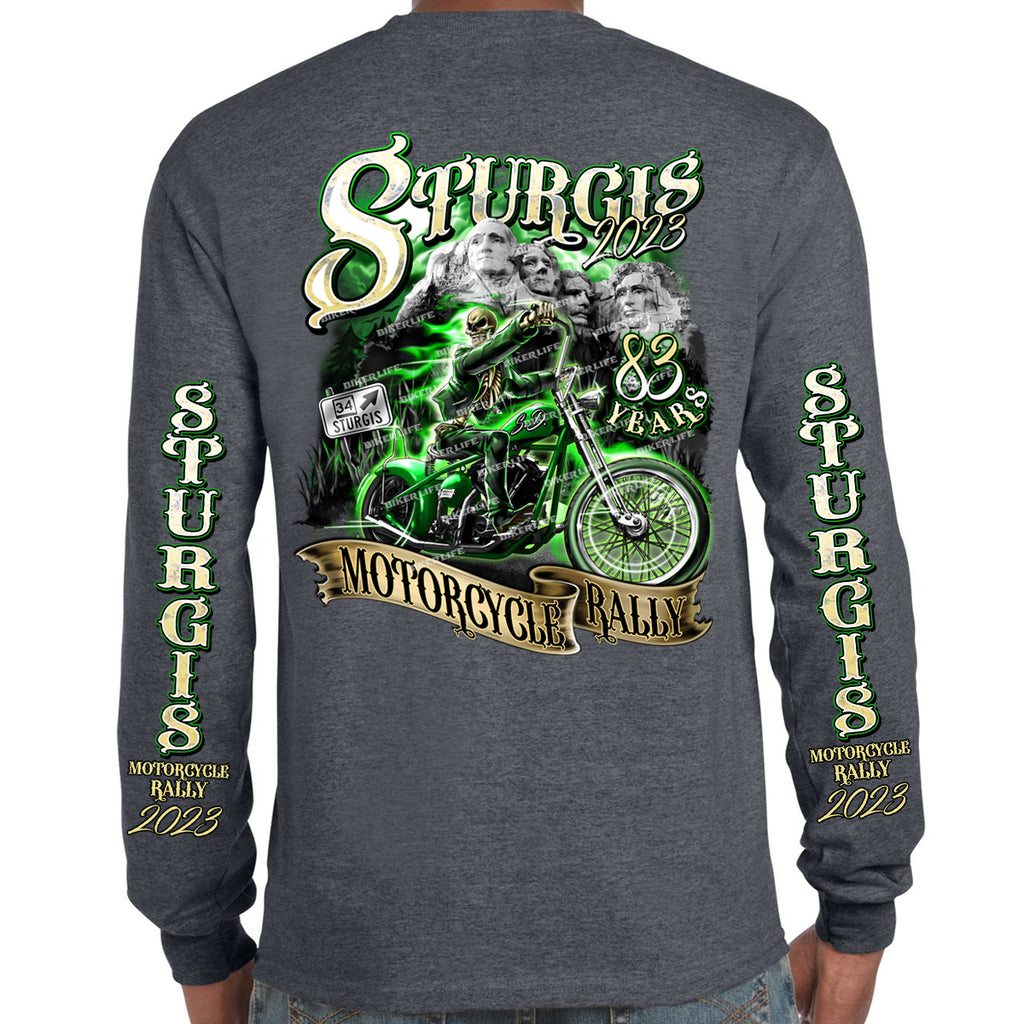 2023 Sturgis Motorcycle Rally Green Skeleton Rider Long Sleeve