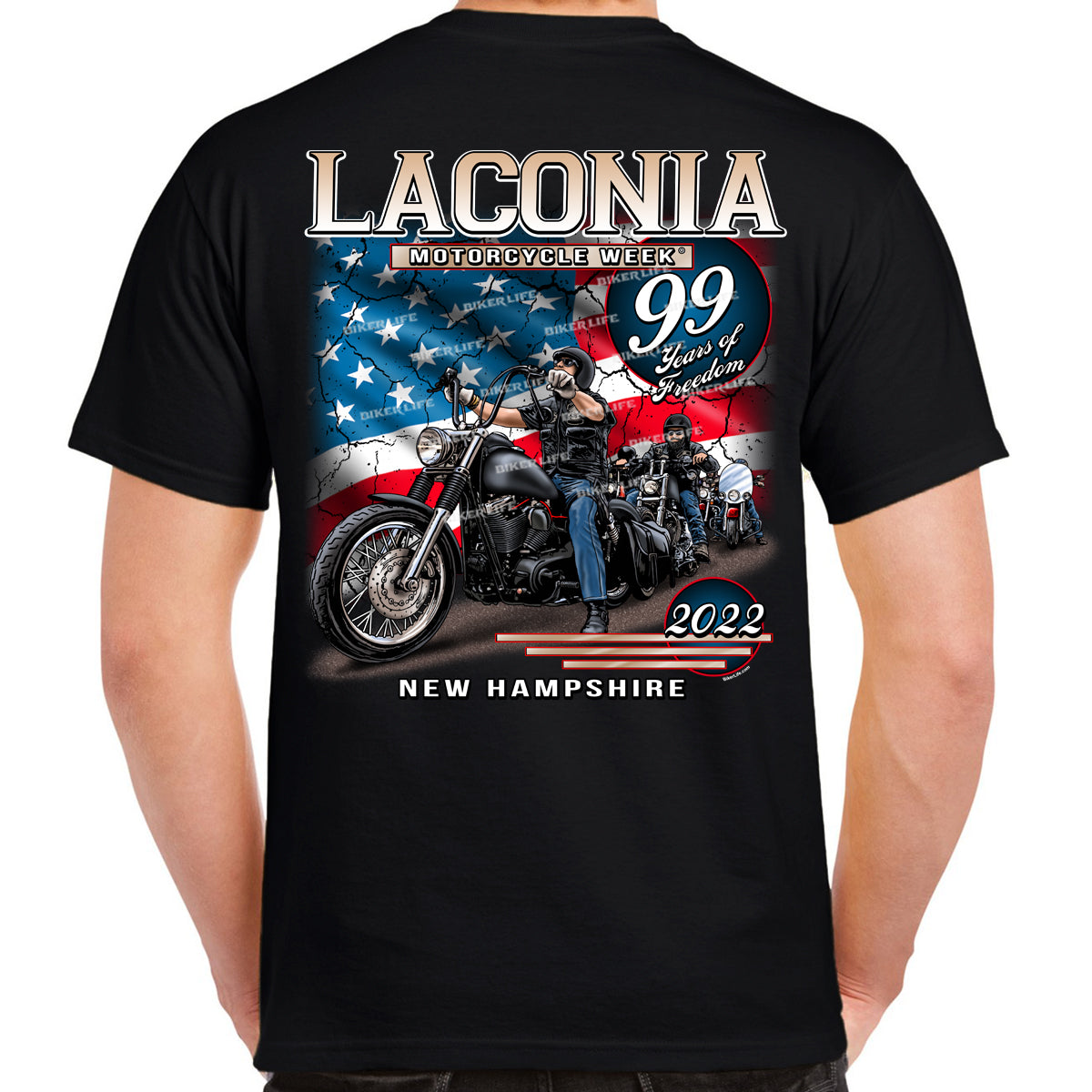 Color:BLACK:2022 Laconia Motorcycle Week American Bikers T-Shirt