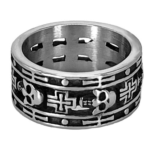 Stainless Steel Skull & Cross Biker Band Ring