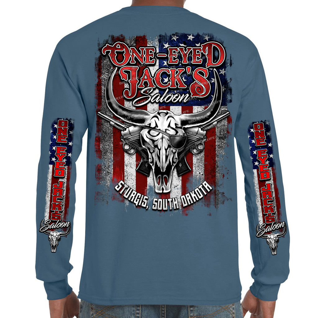 One Eyed Jack's Saloon Bison Skull Long Sleeve T-Shirt