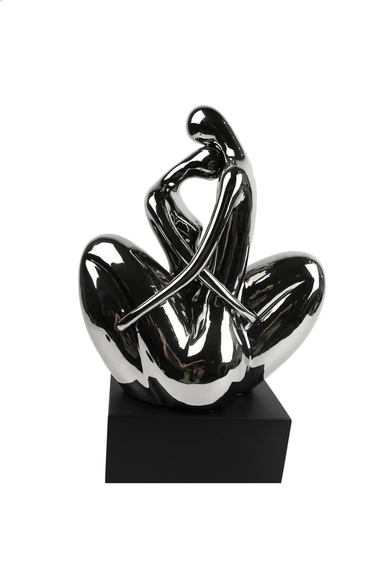 Silver Hugging Couple Sculpture