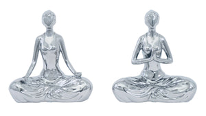 2pc Woman Meditating Ceramic Sculpture - FIVE STAR FURNITURE 