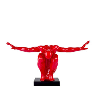 LARGE SALUTING MAN RESIN SCULPTURE 37" WIDE X 19" TALL // RED - FIVE STAR FURNITURE 