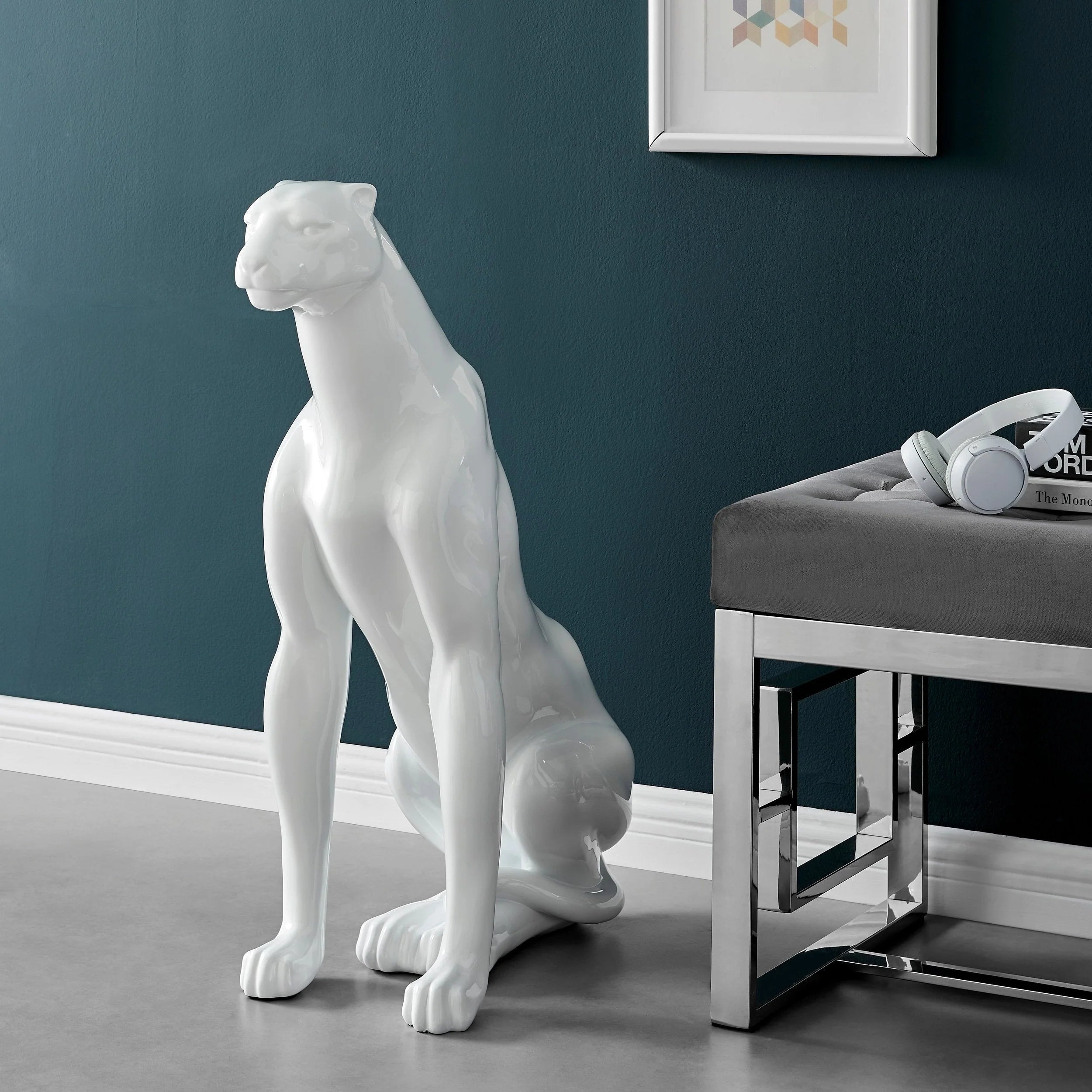 BOLI SITTING PANTHER SCULPTURE // GLOSSY WHITE