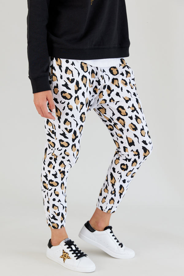 NTWRK - HYPE WOMENS HAZELNUT ANIMAL PRINT LABEL JOGGERS