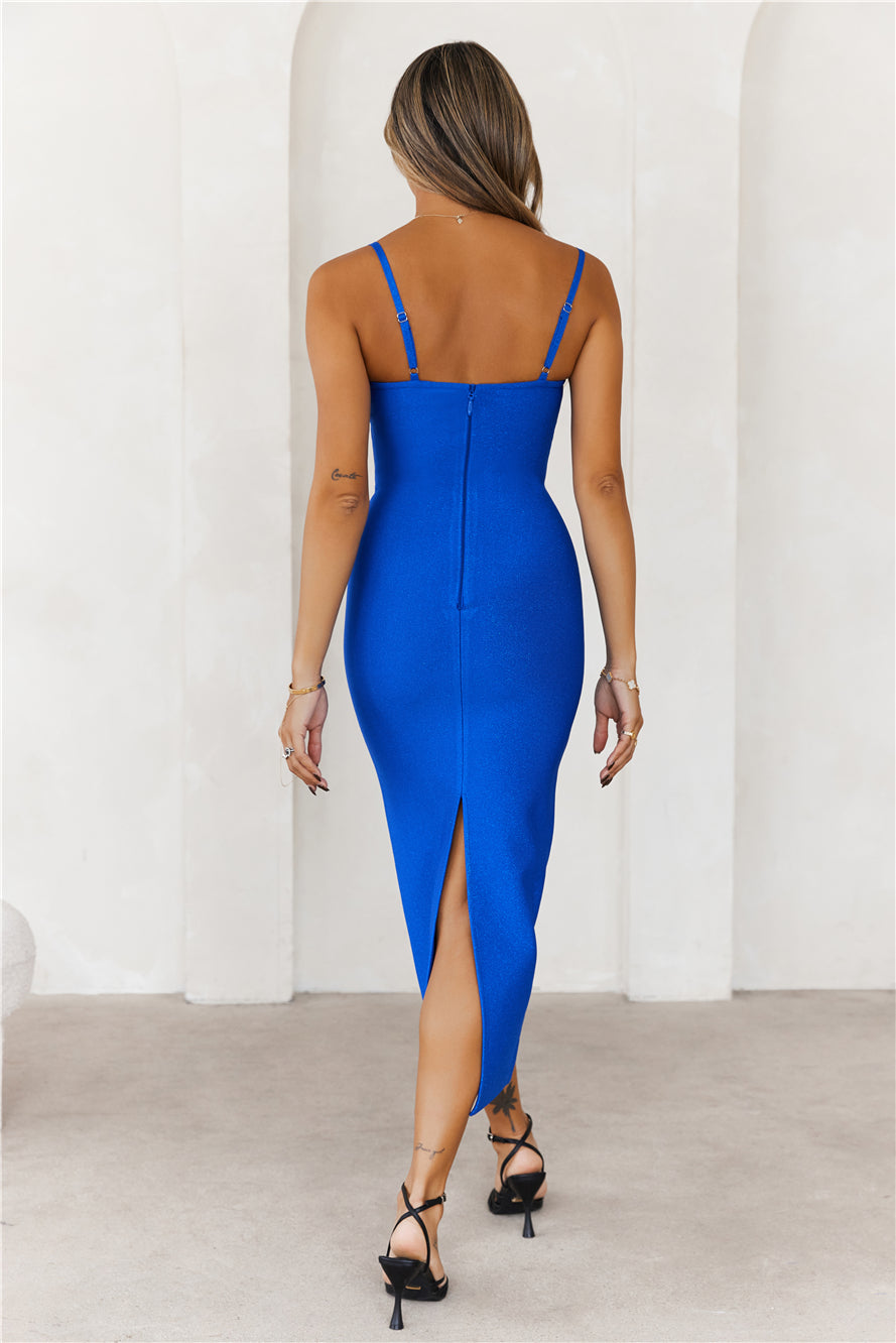 HELLO MOLLY Penthouse Party Bandage Midi Dress Blue - Image 5