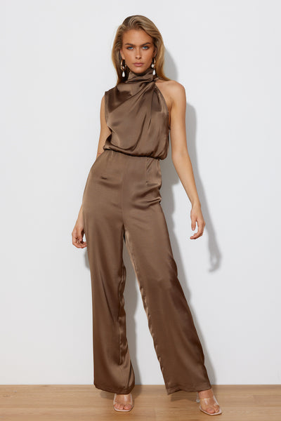 Marcy Black Halter-Neck Backless Wide-Leg Jumpsuit – Club L London