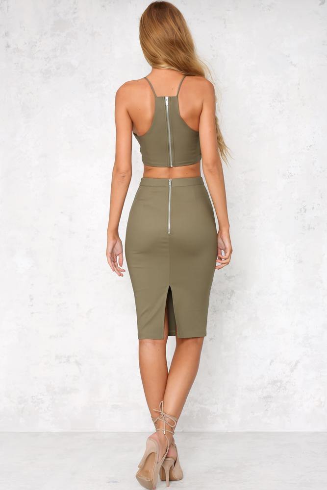 Future Plans Midi Skirt Khaki | Hello Molly