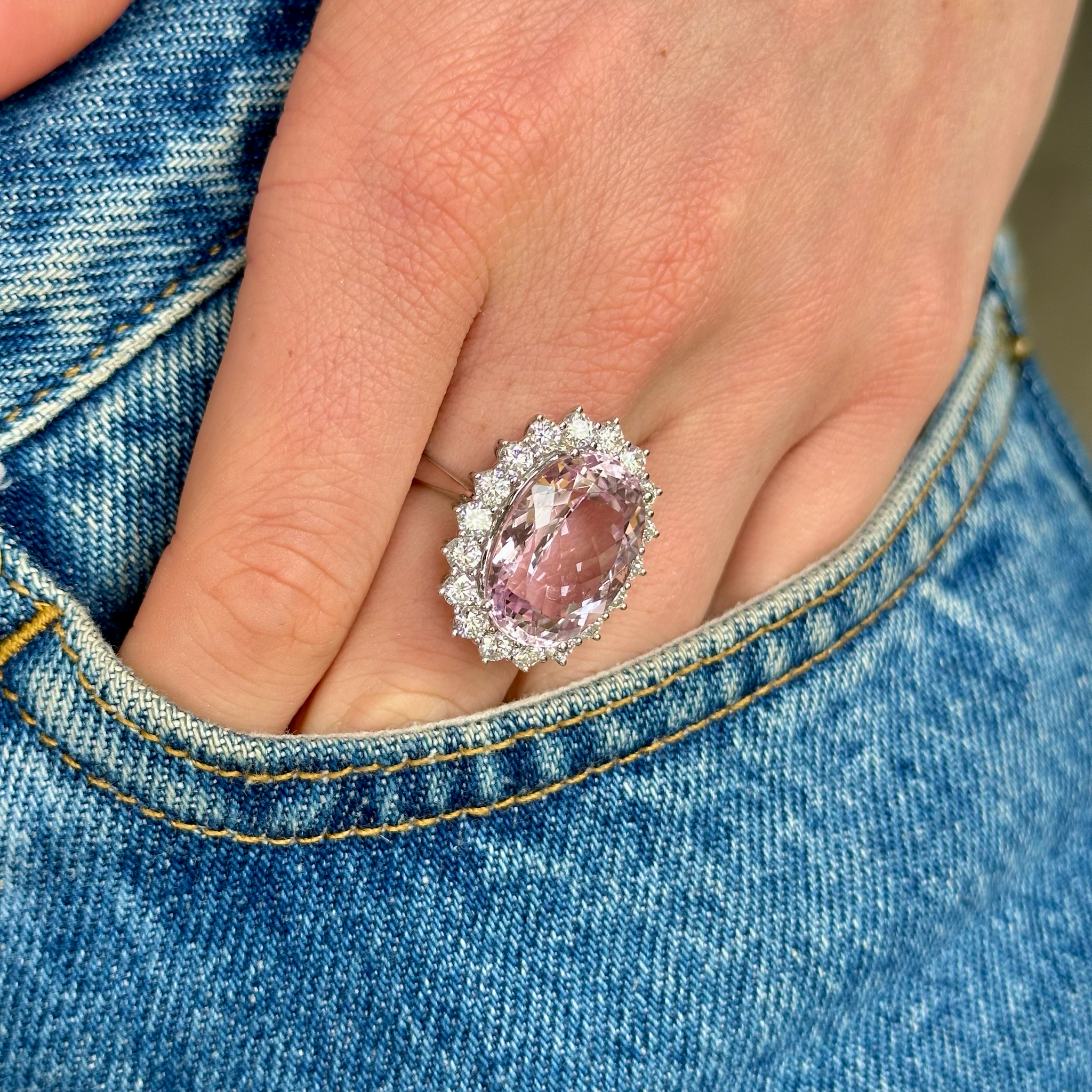 Vintage, 1950s Morganite and Diamond Cluster Ring, 18ct White Gold