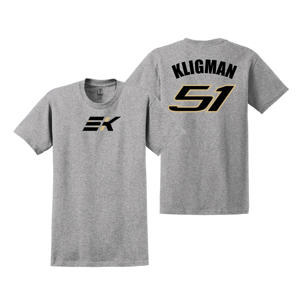 EK-51 - Youth Kligman Short Sleeve T-Shirt Name and Number - GRAY/WHIT –