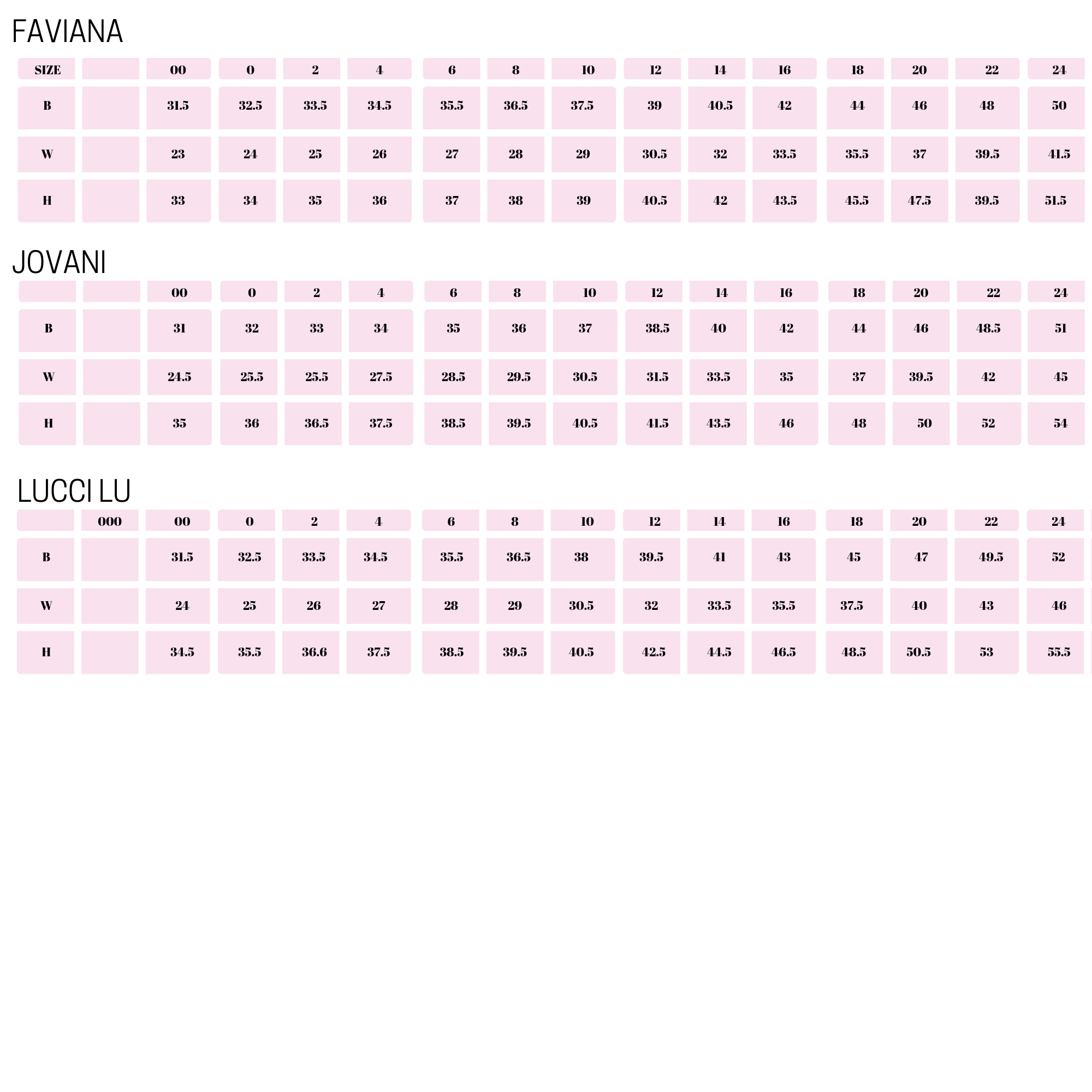 Size Chart – Pink Slip Boutique