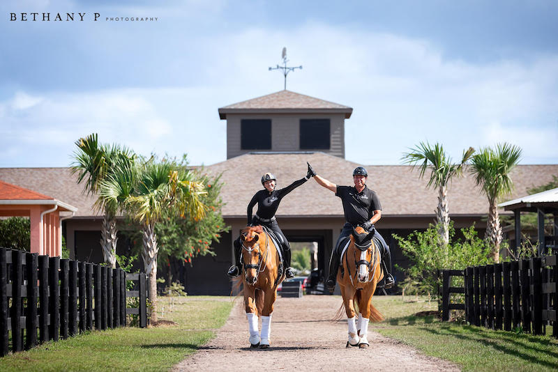 Scott and Sara Hassler on horseback at Hassler Dressage
