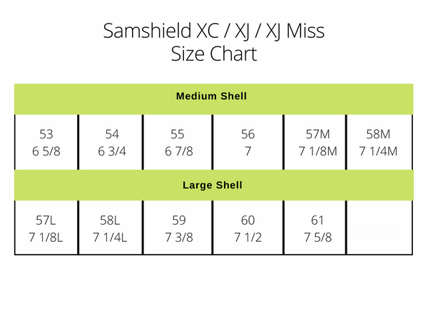 Samshield XC XJ size chart