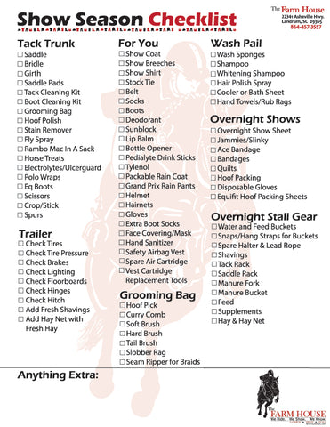 Farm House Tack Ultimate Horse Show Packing List