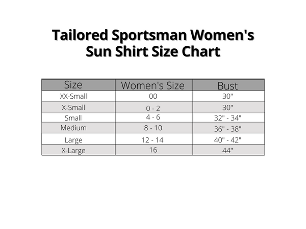 Tailored Sportsman Sun Shirts Size Chart