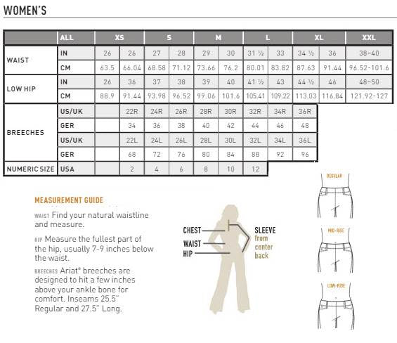 Ariat Women's Breeches Size Chart