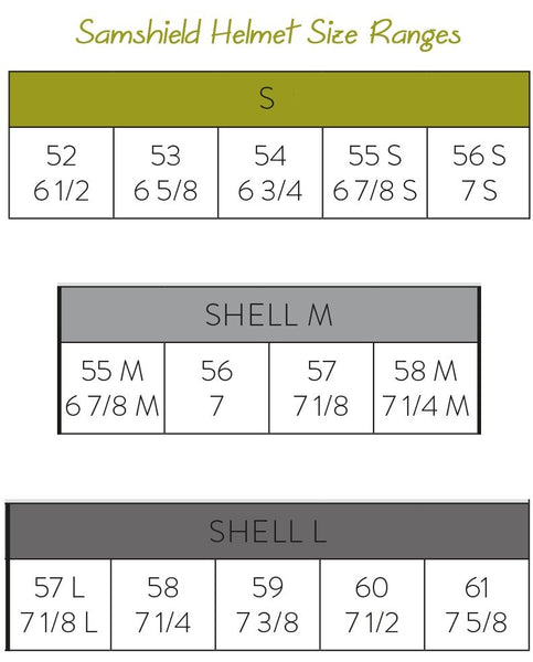 Samshield Shadowmatt and Miss Shield Size Chart