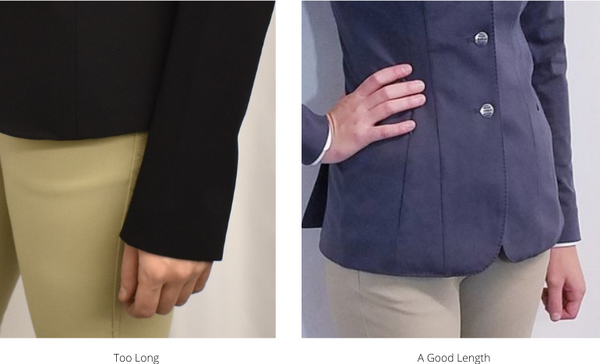 Show coat sleeve too long vs. good length
