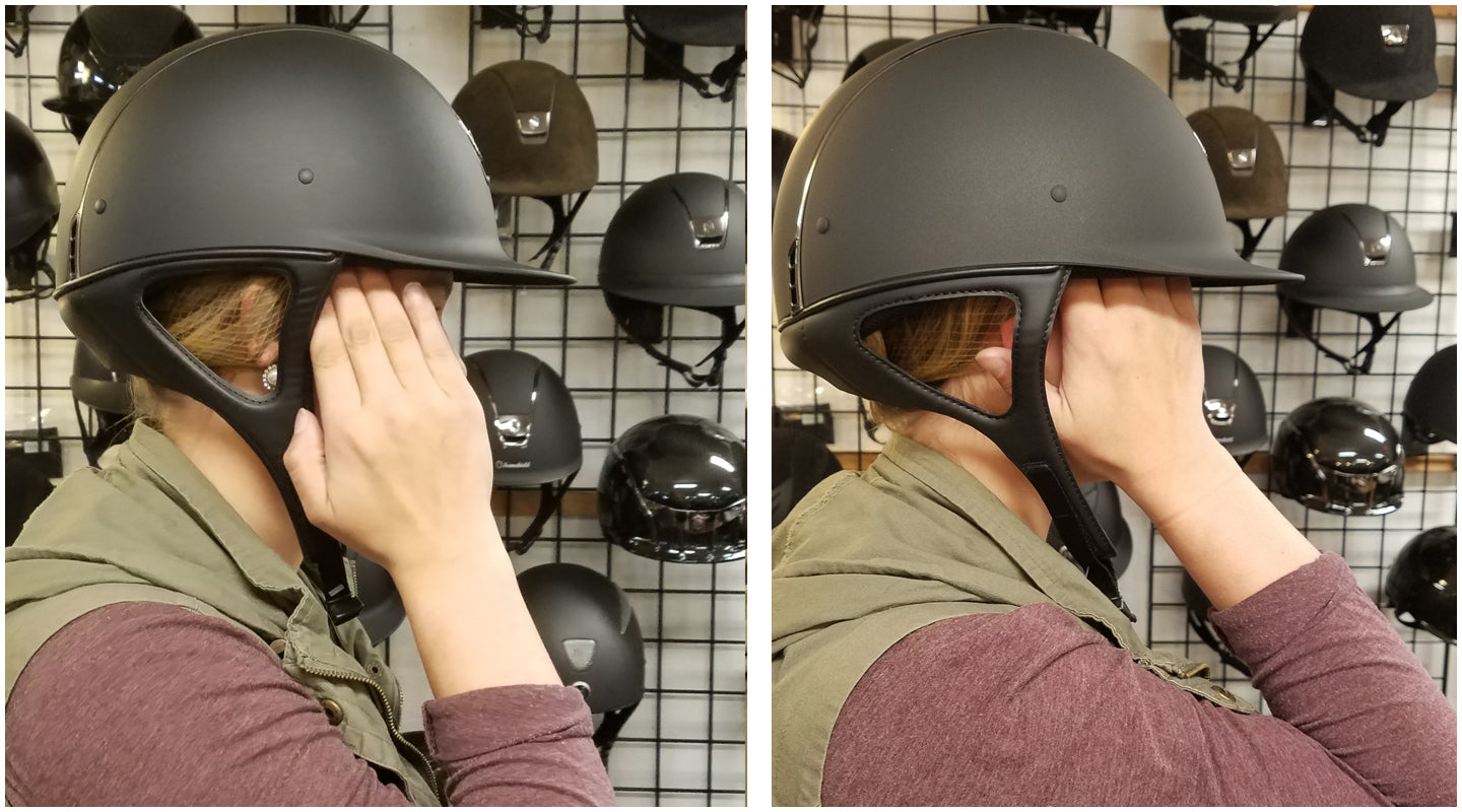 checking the fit of a riding helmet