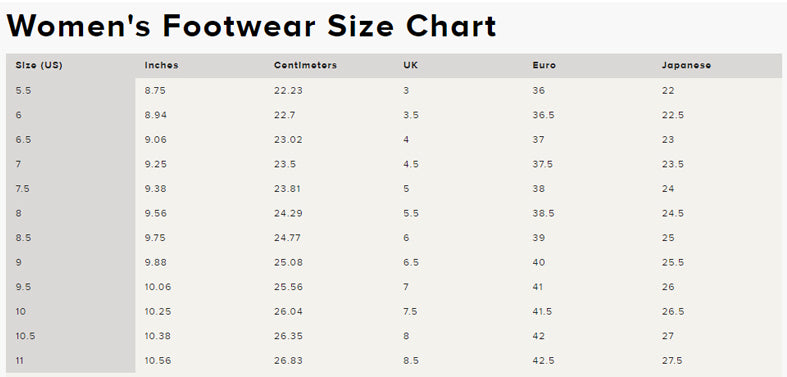 ladies slipper size chart