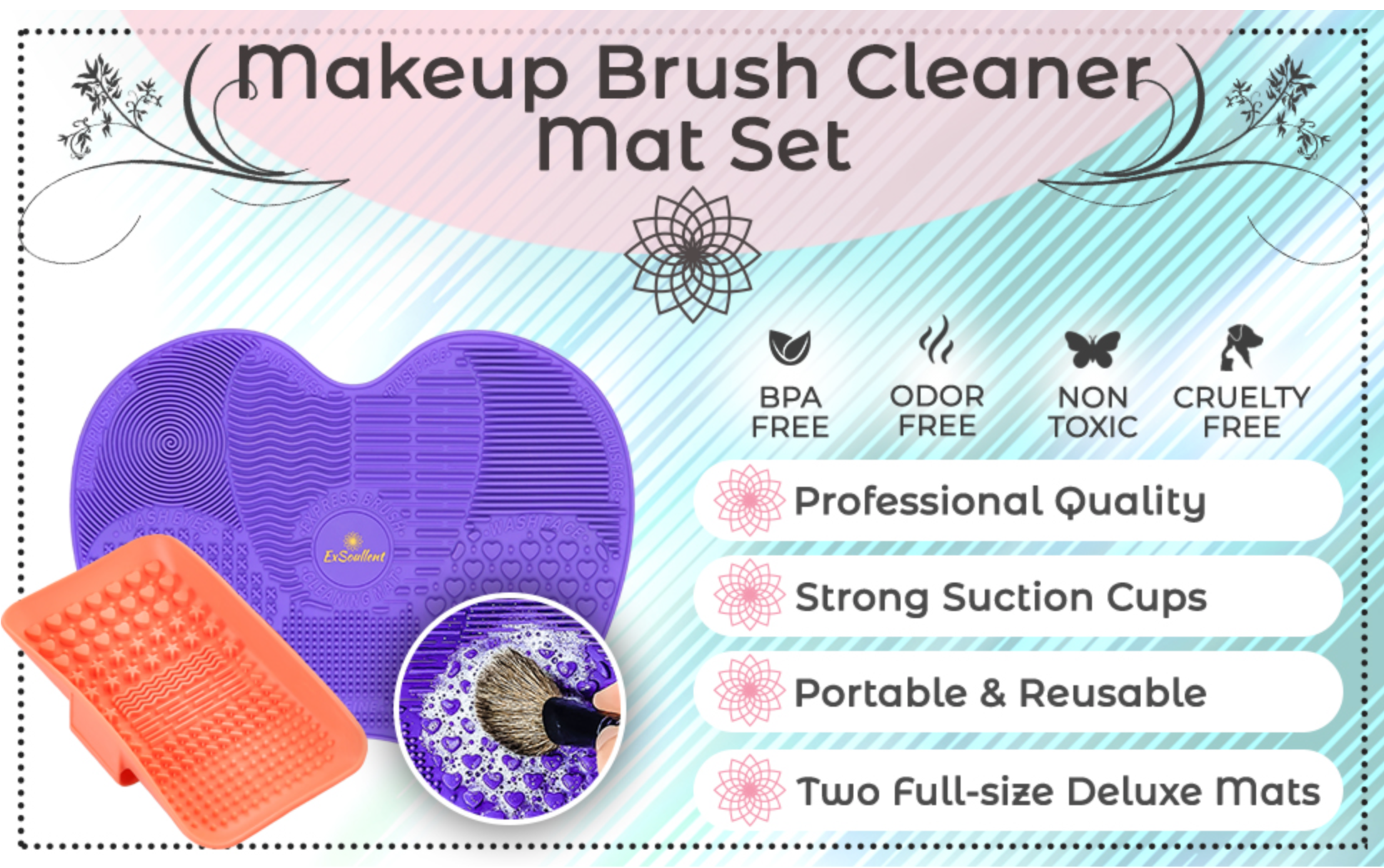 ExSoullent Makeup Brush Cleaner Mat Set - Portable Cleaning Pads