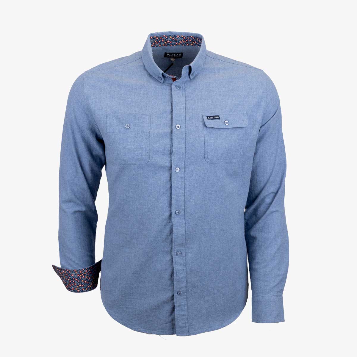 chemise manches longues flanelle - bleu