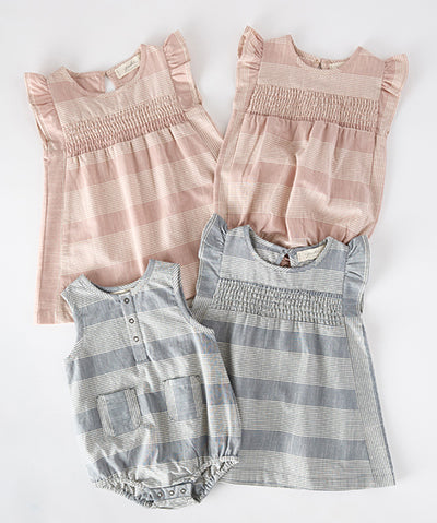 Coastal Stripe clothing in pink and blue romper and dress