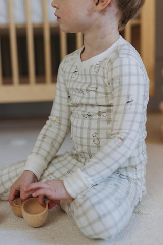 Image of toddler in Pehr Cottontail Pajama Set