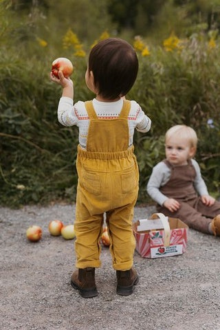 baby and toddler in overalls